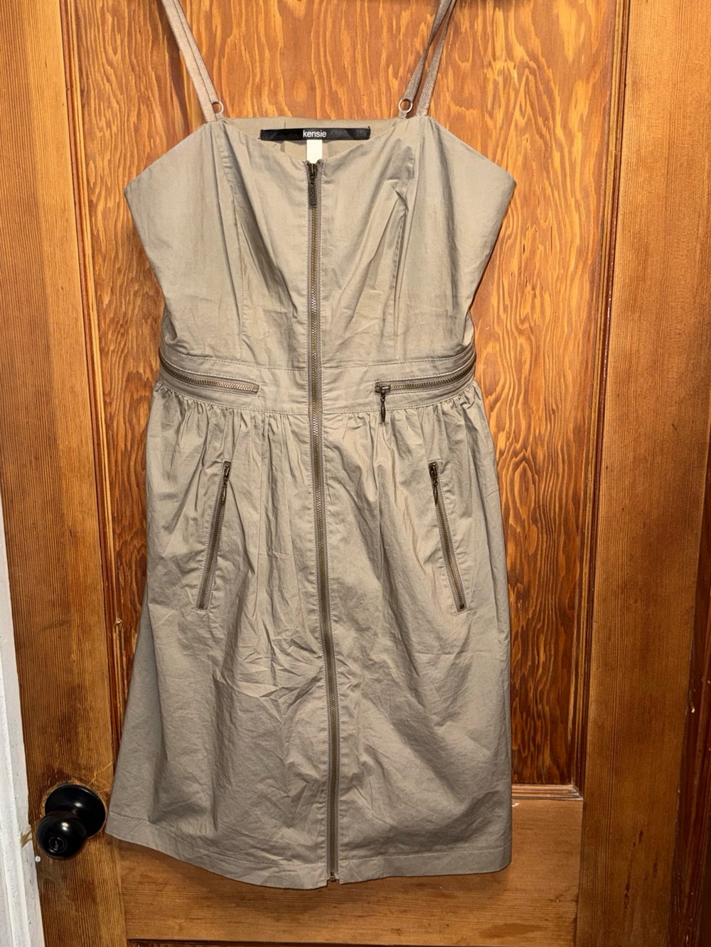 Kensie Taupe Zip-Front Fit-and-Flare Mini Dress